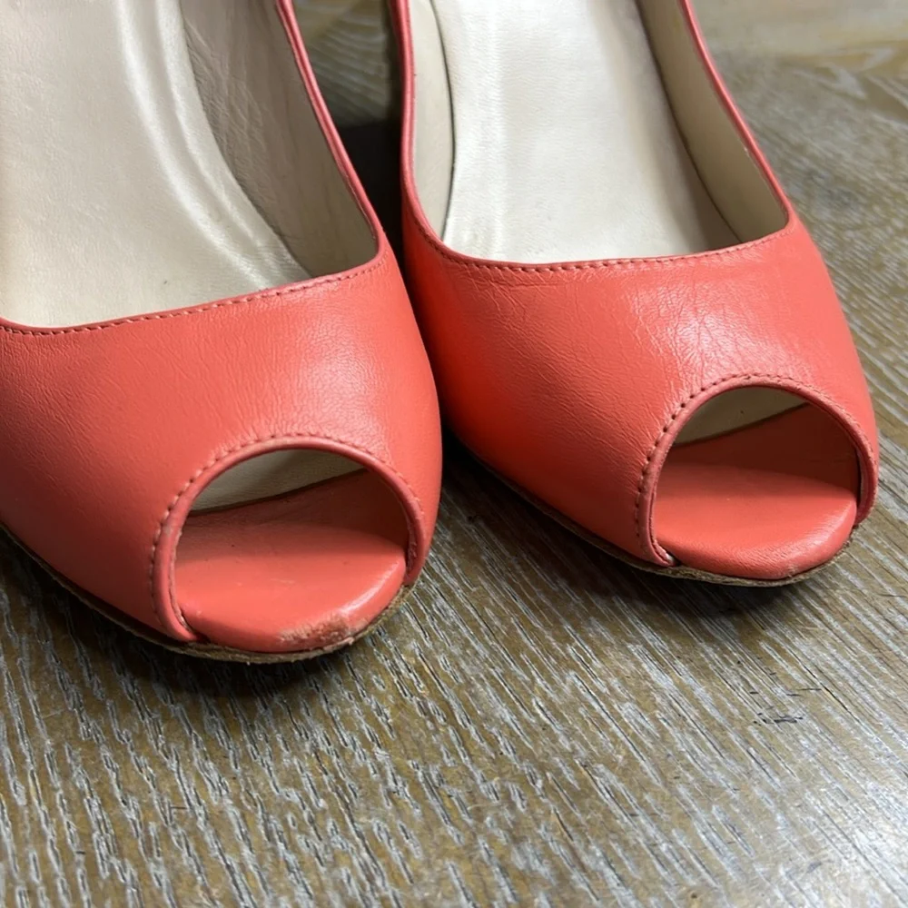 L.K. BENNETT Coral Leather Espadrille Wedge Sandals 38
